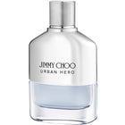 Jimmy Choo Urban Hero EDP парфюмна вода за мъже, бутилка с елегантен дизайн и логото на Jimmy Choo.