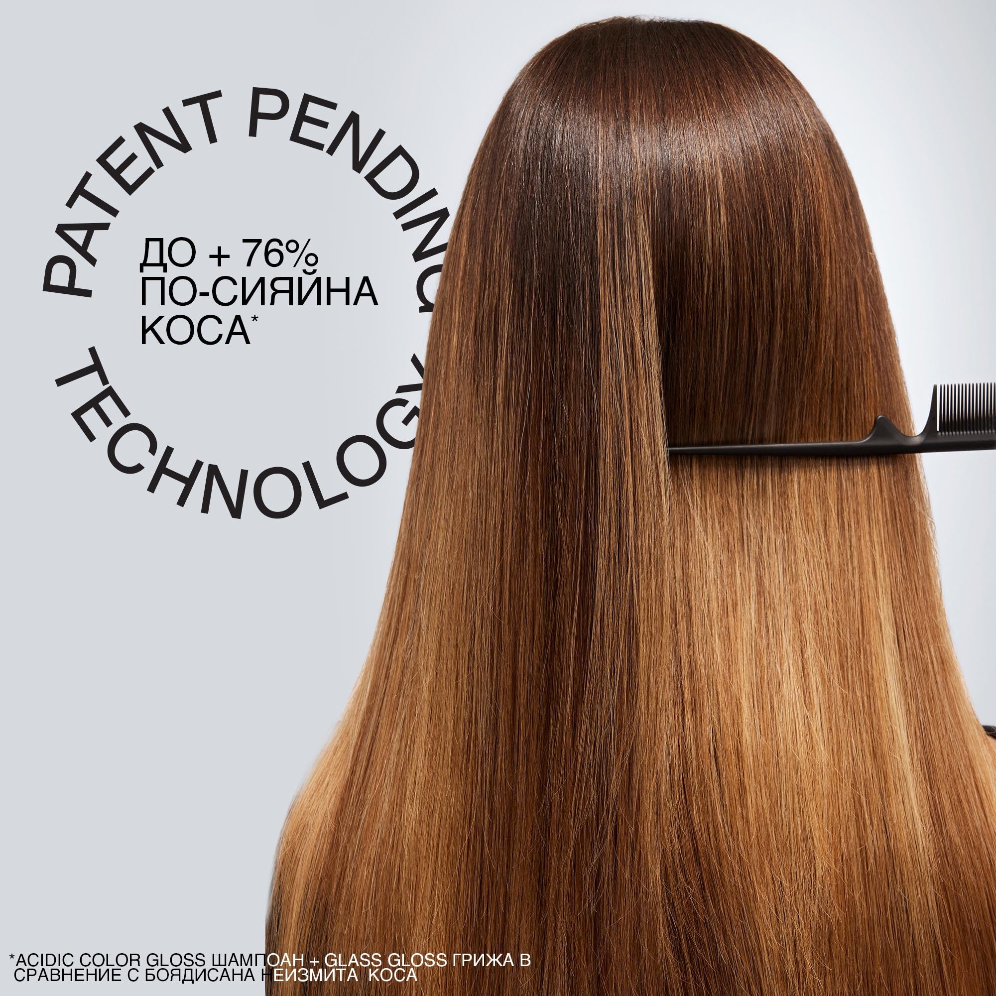 Термозащитен спрей Redken Acidic Color Gloss за защита на цвят и коса при топлинна обработка, обгърната в прозрачна опаковка.