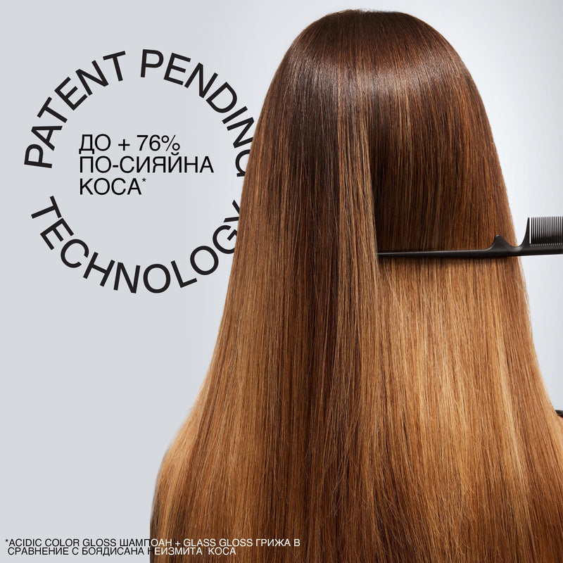 Термозащитен спрей Redken Acidic Color Gloss за защита на цвят и коса при топлинна обработка, обгърната в прозрачна опаковка.