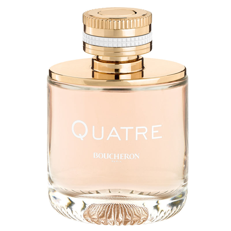 Бюджетна парфюмна вода Boucheron Quatre Pour Femme EDP за жени с елегантен дизайн и флорално-цитрусов аромат.