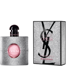 Парфюмна вода за жени YSL Black Opium Glitter EDP с бляскав дизайн и черна бутилка Saint Laurent.
