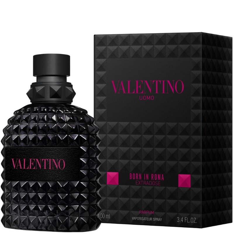Ароматна парфюмна вода за мъже Valentino Born in Roma Extradose EDP, бутилка и опаковка.