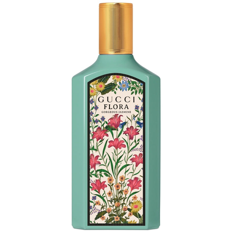 Парфюмна вода за жени Gucci Flora Gorgeous Jasmine EDP тестер, бутилка с цветен дизайн и елегантна опаковка
