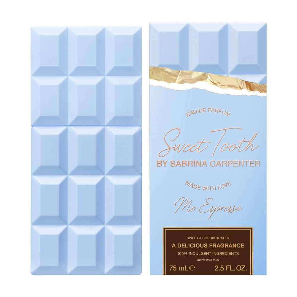 Парфюмна вода Sabrina Carpenter Sweet Tooth Me Espresso EDP за жени, бутилка с елегантен дизайн и ароматни нотки.