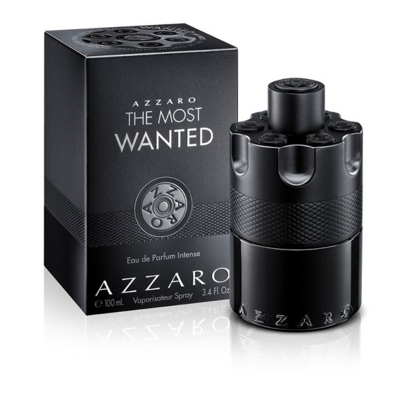 Azzaro The Most Wanted Intense EDP парфюмна вода за мъже, бутилка с елегантен дизайн и аромат в изображението.