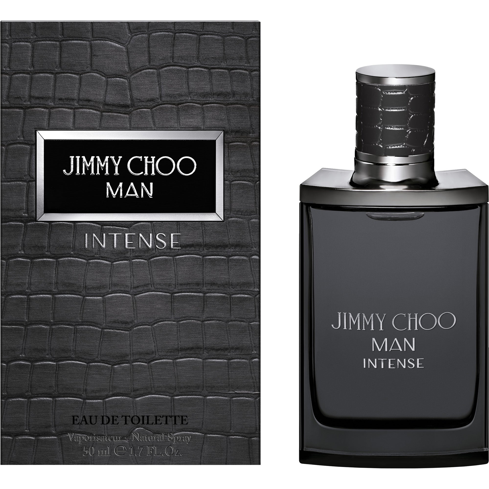 Тоалетна вода Jimmy Choo Man Intense EDT за мъже, бутилка със стилен дизайн и ароматни нотки, показана на изображението.