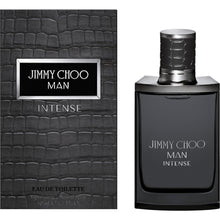 Тоалетна вода Jimmy Choo Man Intense EDT за мъже, бутилка със стилен дизайн и ароматни нотки, показана на изображението.
