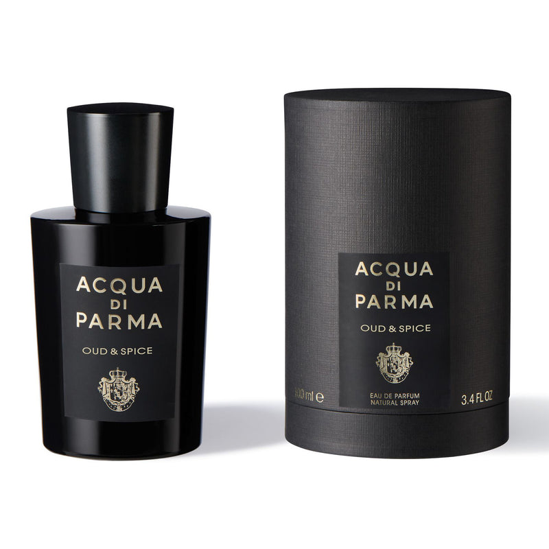 Парфюмна вода Acqua di Parma Oud & Spice EDP за мъже, бутилка с изискителен дизайн и ориенталски аромат.