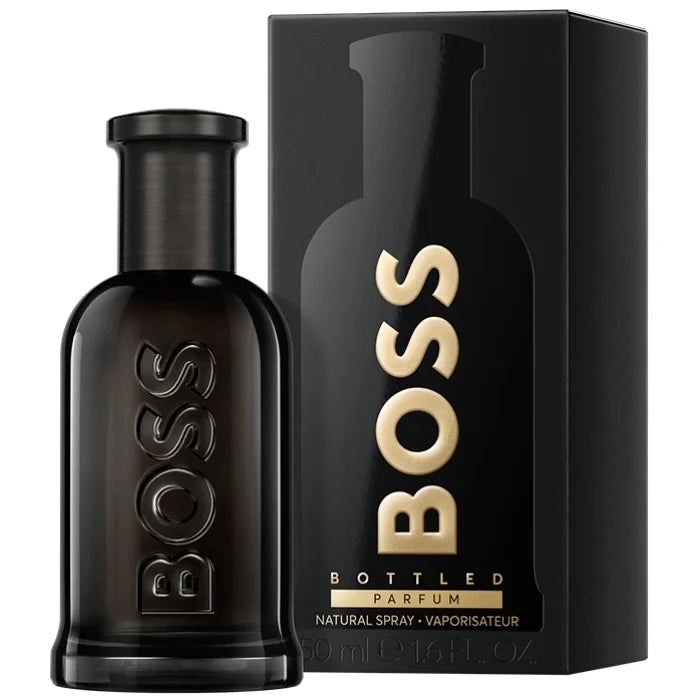 Мъжки парфюм Boss Bottled Parfum на Hugo Boss, елегантна опаковка и флакон със стилен дизайн.