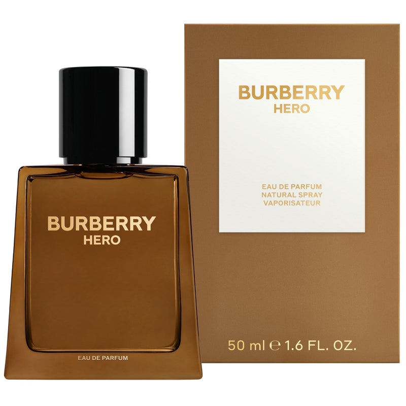 Парфюмна вода Burberry Hero EDP за мъже, флакон с елегантен дизайн и лого на марката.