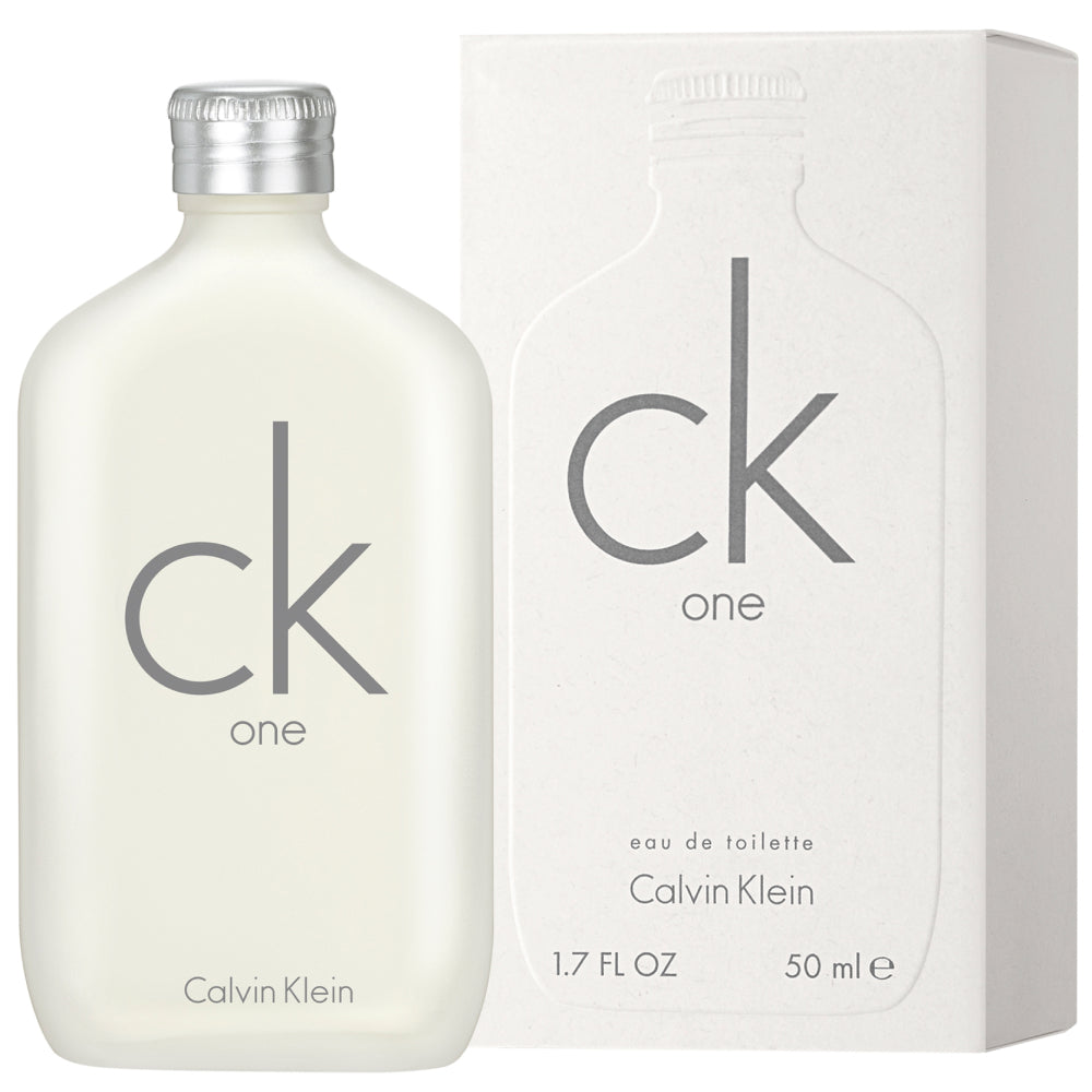 Мъжка тоалетна вода Calvin Klein CK One EDT, флакон с бяло и зелено оформление, показан отгоре.