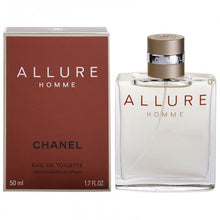 Тоалетна вода за мъже Chanel Allure Homme EDT, бутилка с елегантен дизайн и сребрист капак, изображение на опаковката