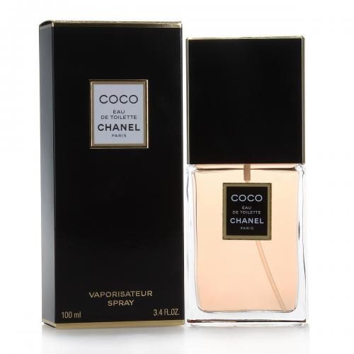 Тоалетна вода за жени Chanel Coco EDT, флакон с елегантен дизайн и златисти акценти, представяща класически аромат.