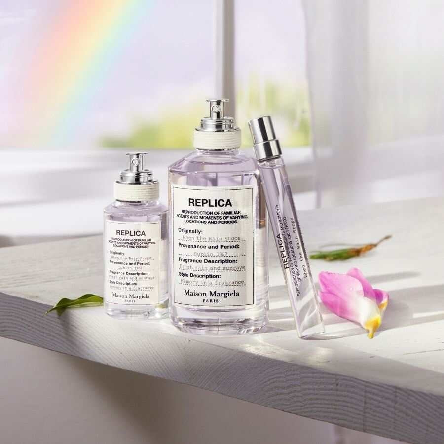 Унисекс парфюм Maison Margiela Replica When The Rain Stops EDT, бутилка и етикет, изображение на парфюма.