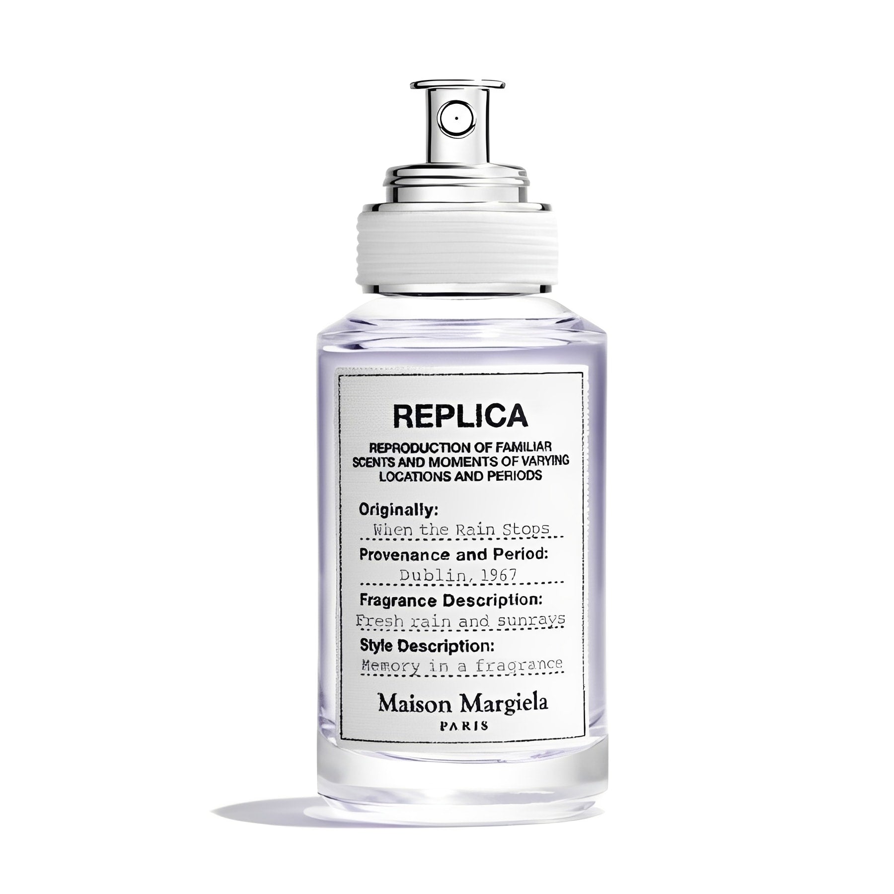 Унисекс парфюм Maison Margiela Replica When The Rain Stops EDT с бутилка и капак, изразяващ свежест и чистота