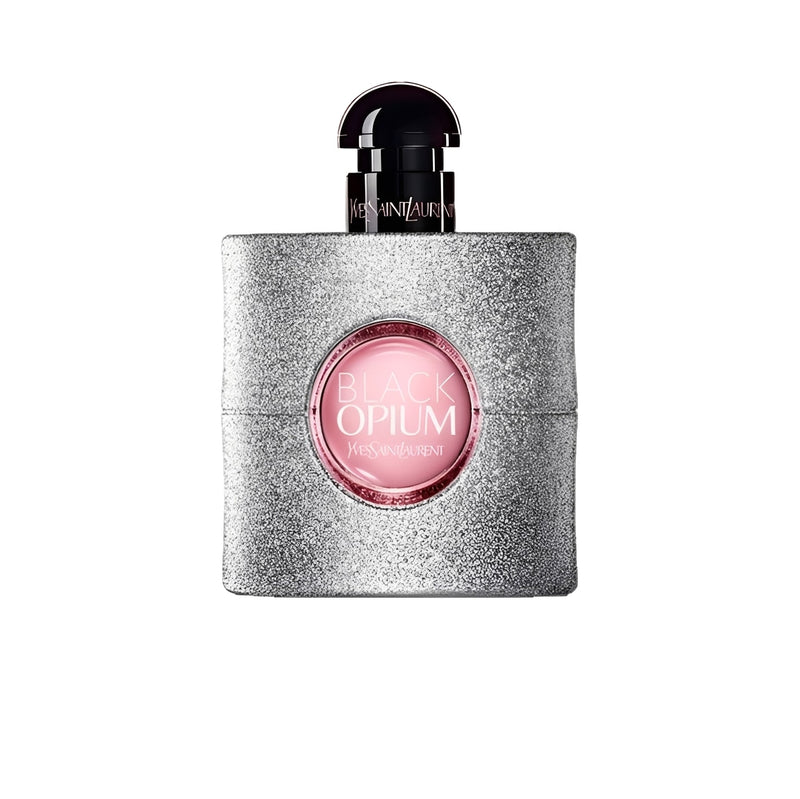 Парфюмна вода YSL Black Opium Glitter EDP за жени, черна бутилка с бляскав дизайн и ароматен парфюм от Saint Laurent