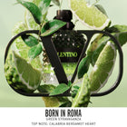 Valentino Uomo Born in Roma Green Stravaganza EDP парфюмна вода за жени, бутилка с зелен дизайн и лого на Valentino.