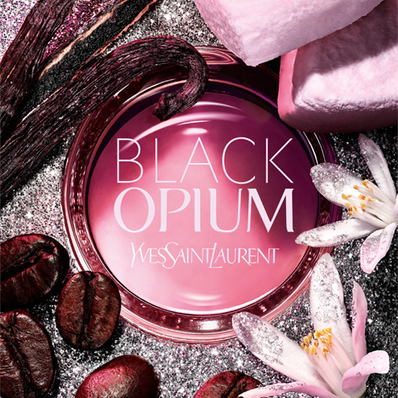 Парфюмна вода за жени YSL Black Opium Glitter EDP, луксозен аромат с блестящ дизайн и елегантна опаковка.