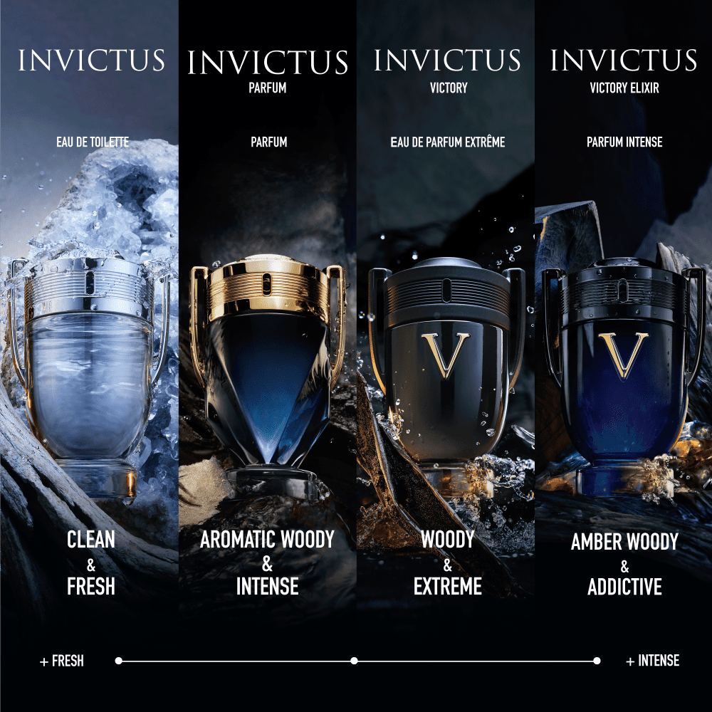 Пако Рабан Invictus EDP мъжки парфюмна вода с флакон и дизайн, представляващ силен и свеж аромат.