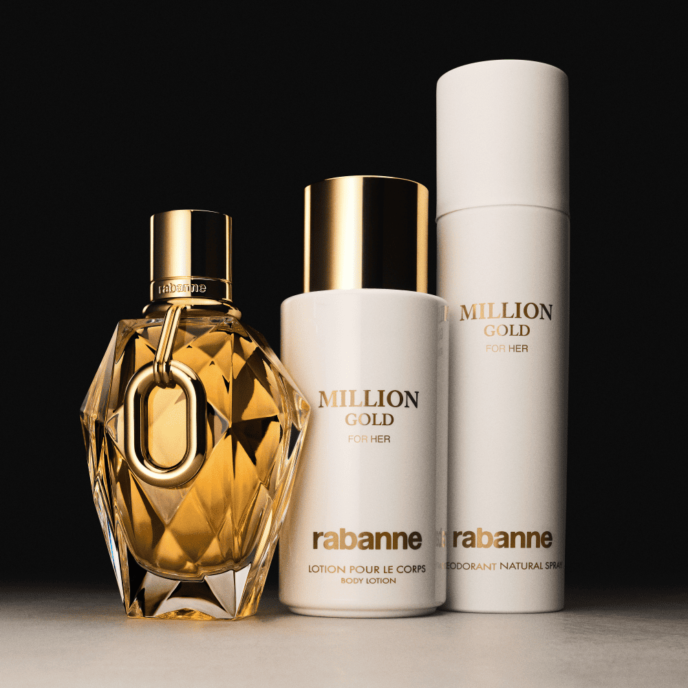 Paco Rabanne Million Gold EDP парфюмна вода за жени с златист флакон и елегантен дизайн, изображение на парфюмна бутилка