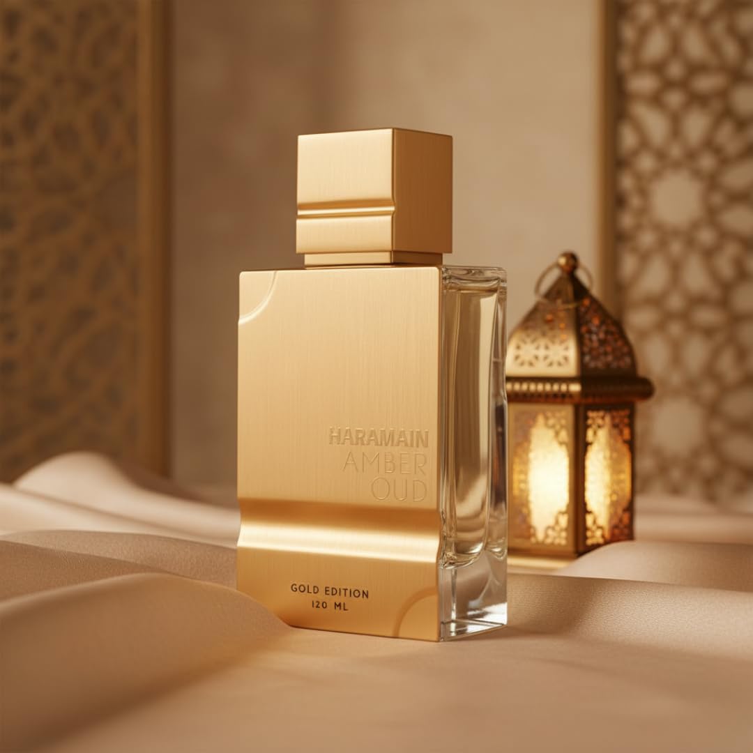 Ал Хармайн Amber Oud Gold Edition EDP унисекс парфюмна вода с златен флакон и аромат на ориенталски дървесни нотки.