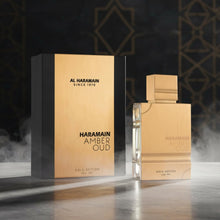 Ал Харaмейн Amber Oud Gold Edition EDP унисекс парфюмна вода с златен флакон и елегантен дизайн.