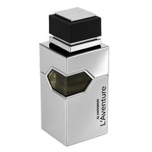 Ал Харaмайн L'Aventure EDP мъжки парфюмна вода с дървесни и цитрусови нотки, изобразена в бутилка.