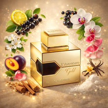Ал Харaйн L`Aventure Gold EDP парфюмна вода за жени, флакон с елегантен дизайн и златисти акценти.