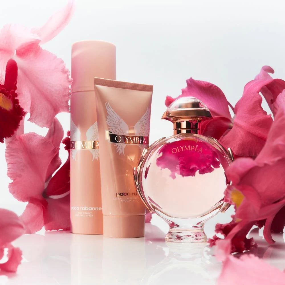 Парфюмна вода Rabanne Olympéa EDP за жени, флакон с елегантен дизайн, демонстрира ароматна композиция и луксозен външен вид