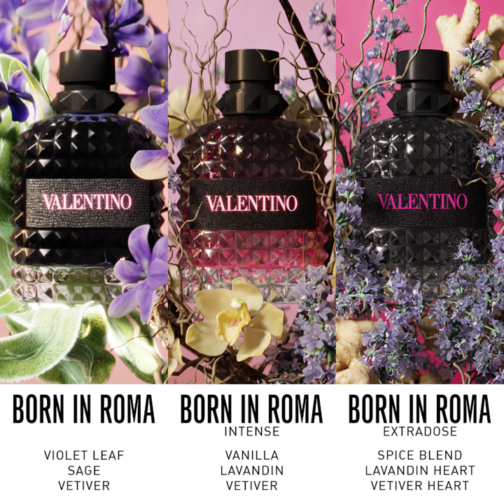 Valentino Born in Roma Extradose Uomo EDP парфюмна вода за мъже, бутилка с елегантен дизайн и логото на Valentino.