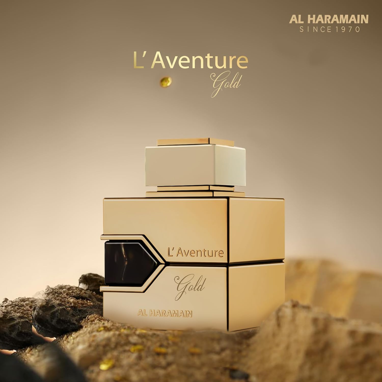 Ал Харaмайн L`Aventure Gold EDP парфюмна вода за жени с златист флакон и цветен дизайн, ароматна и елегантна.