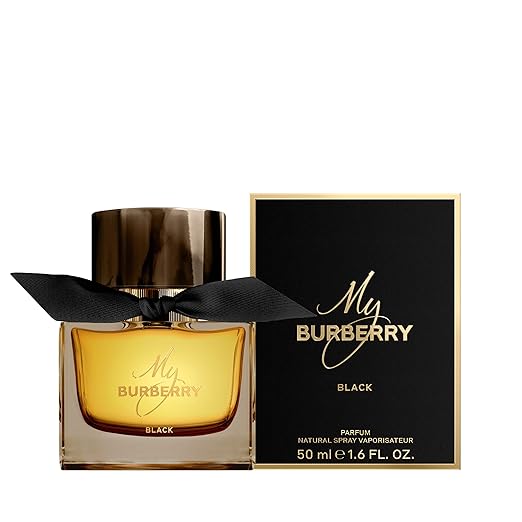 Парфюм за жени Burberry My Burberry Black с черен флакон и елегантен дизайн, изображение на парфюмната бутилка.