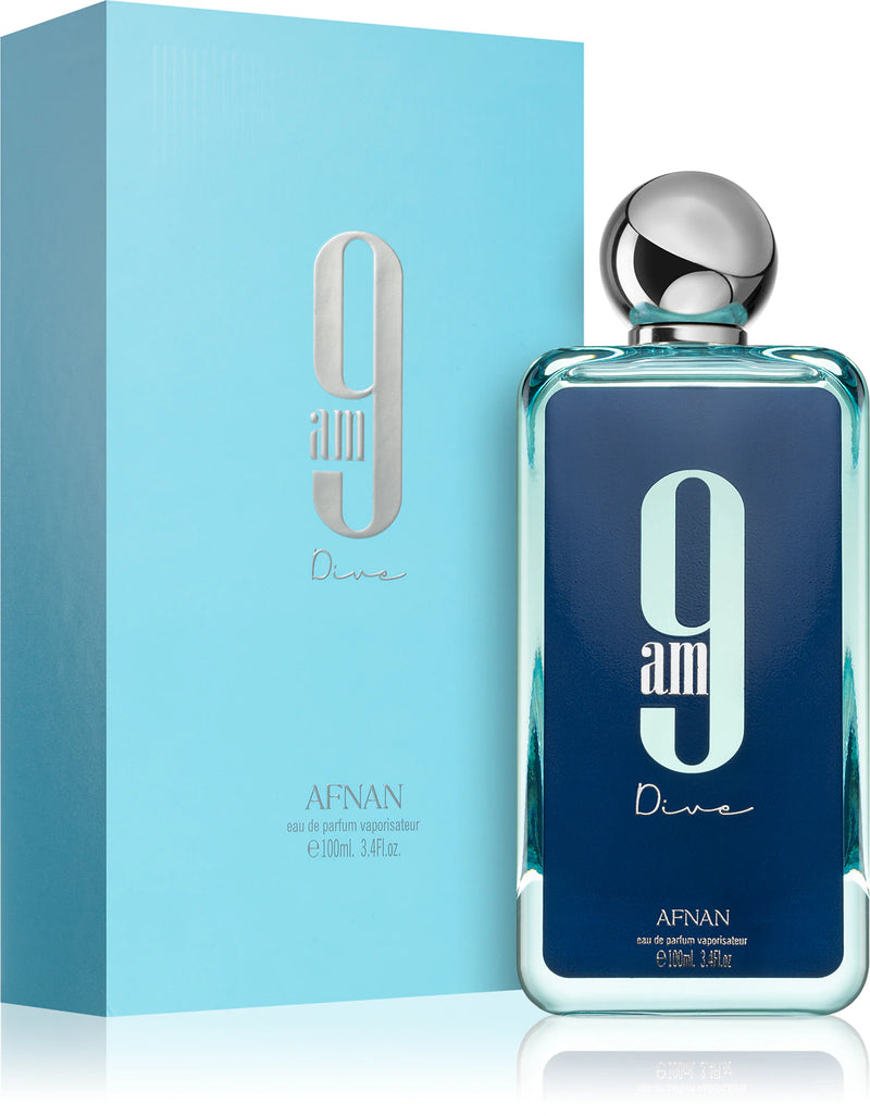 Мъжки парфюм Afnan 9 AM Dive EDP с морски и цитрусови нотки, изображение на флакон с елегантен дизайн