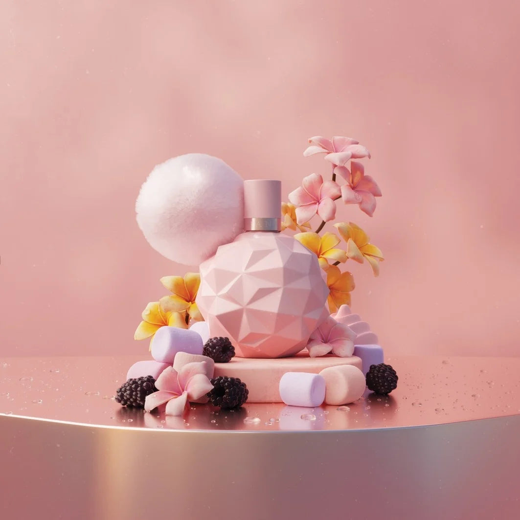 EDP парфюмна вода за жени Ariana Grande Sweet Like Candy, бутилка с цветен дизайн и ароматна вода.