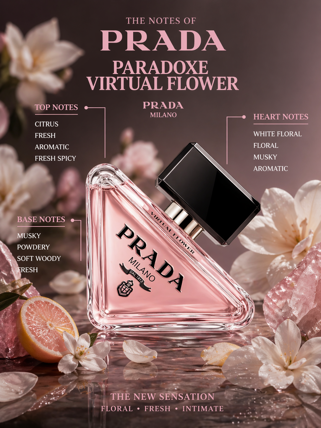 Продуктов парфюм Prada Paradoxe Virtual Flower EDP за жени, елегантна парфюмна вода с флорални нотки, изображение на бутилката