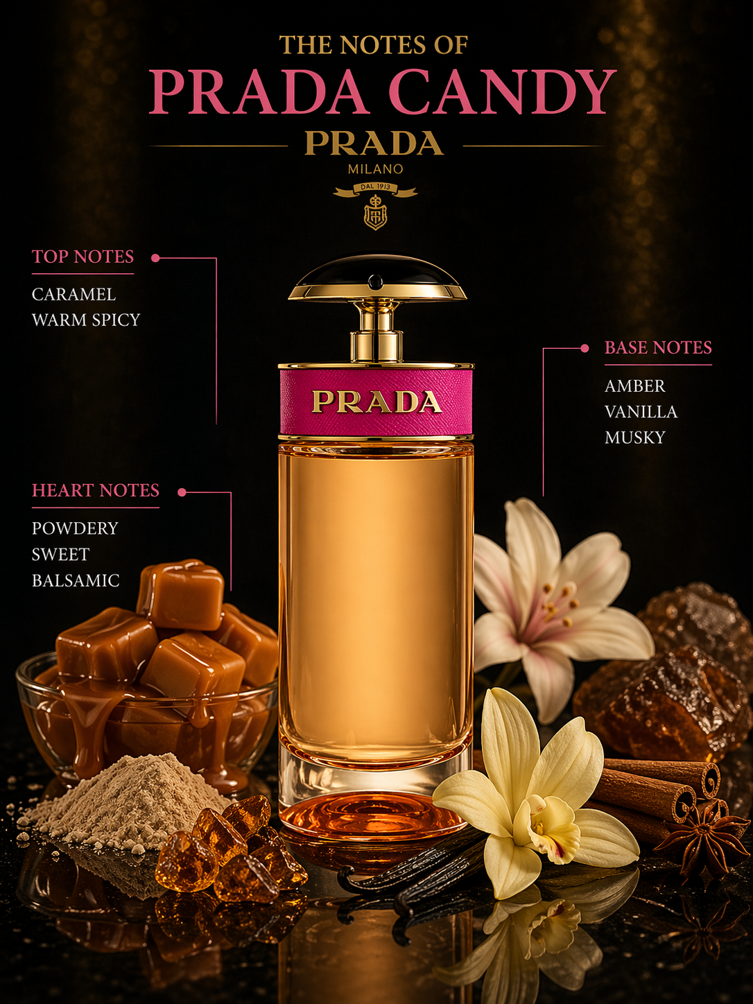 Продукт: Prada Candy EDP тестер, дамска парфюмна вода Prada с ароматна композиция, показана в изображението.