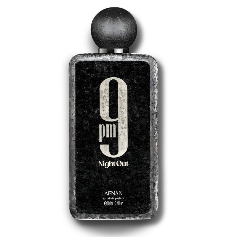 Унисекс парфюмен екстракт AFNAN 9 PM Night Out, изображение на бутилка с елегантен дизайн и ароматни нотки.