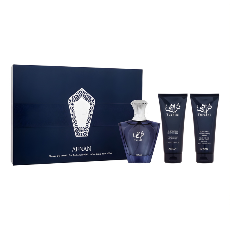 Комплект Afnan Turathi Homme Blue с парфюм и подаръчна опаковка, изискан аромат за мъже.