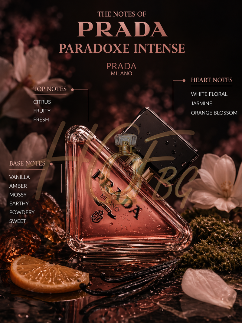 Продава Prada Paradoxe Intense EDP, дамски парфюмна вода с елегантен флакон и цветен дизайн.