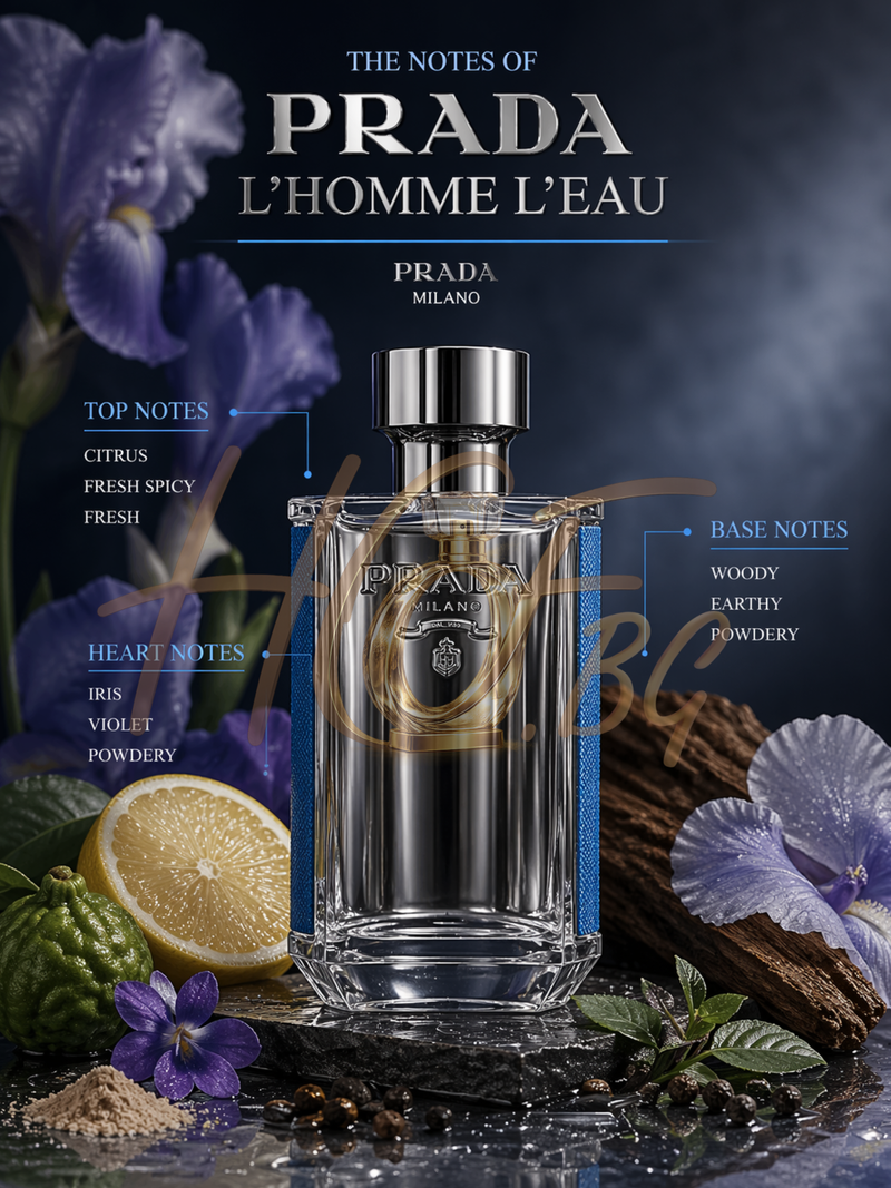 Продукт: Prada L'Homme L'Eau EDT мъжка парфюмна тоалетна вода за мъже, бутилка с елегантен дизайн и логото на Prada.