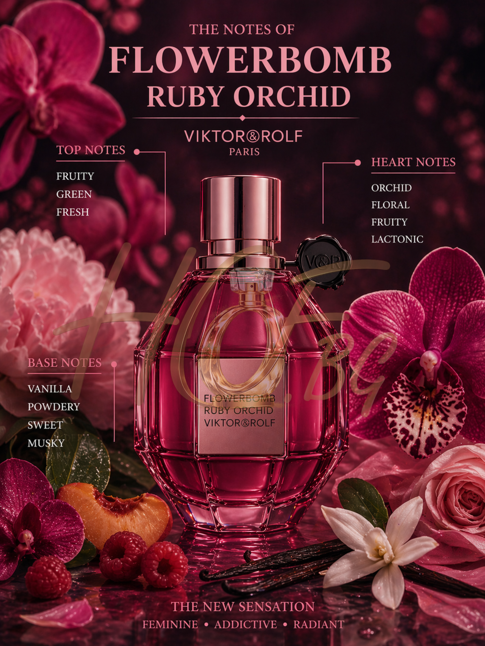 Viktor & Rolf Flowerbomb Ruby Orchid EDP парфюмна вода за жени, флакон с цветен дизайн и розов цвят.