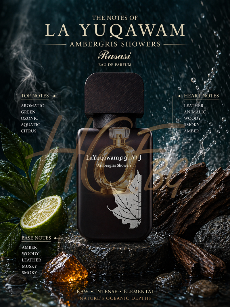 Парфюмна вода Rasasi La Yuqawam Ambergris Showers EDP за мъже, аромат с дълготрайни цитрусови и дървесни нотки