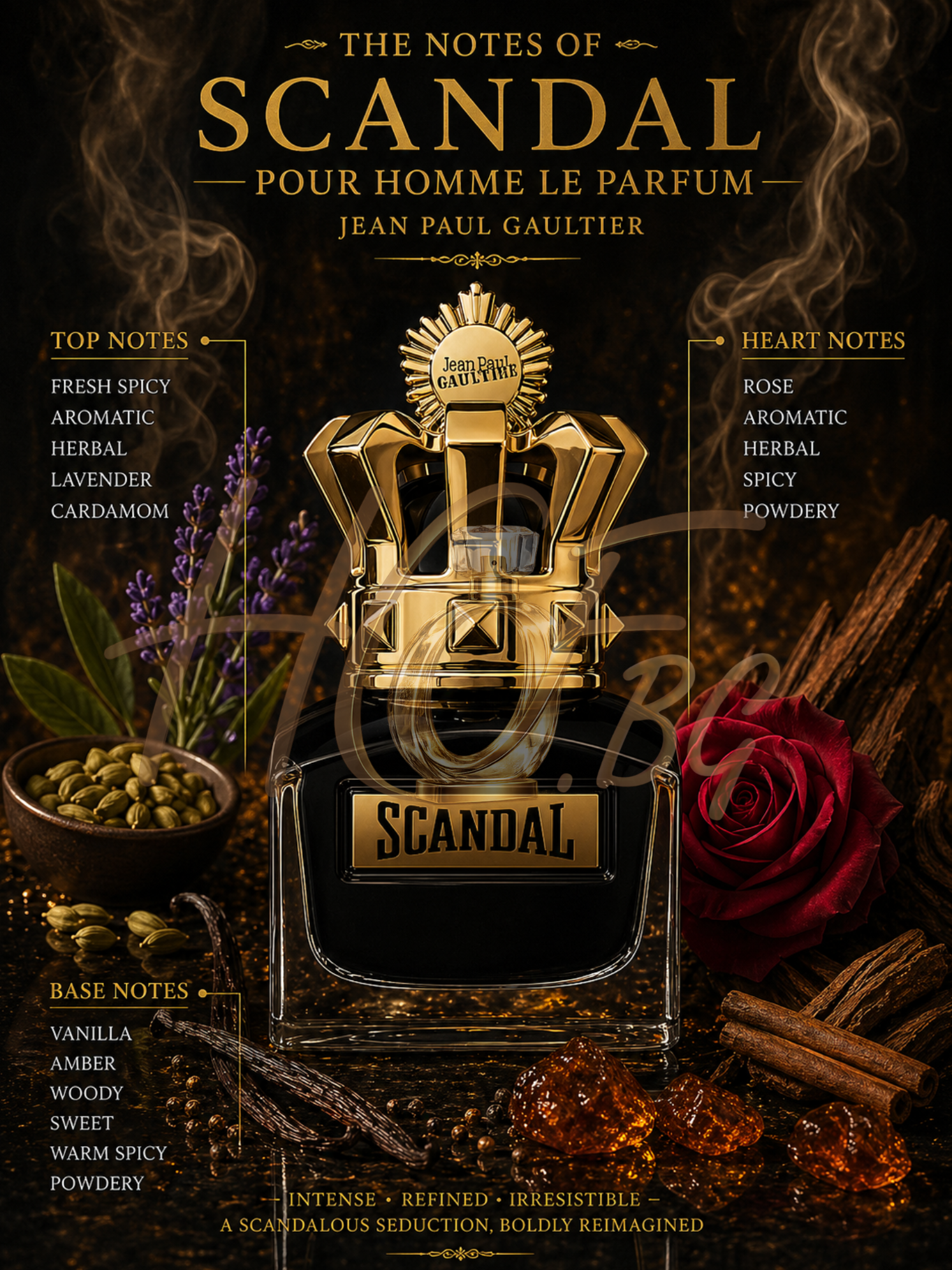 Мъжки парфюм Jean Paul Gaultier Scandal Pour Homme EDP, флакон с изискан дизайн и аромат, изображение на парфюмната вода