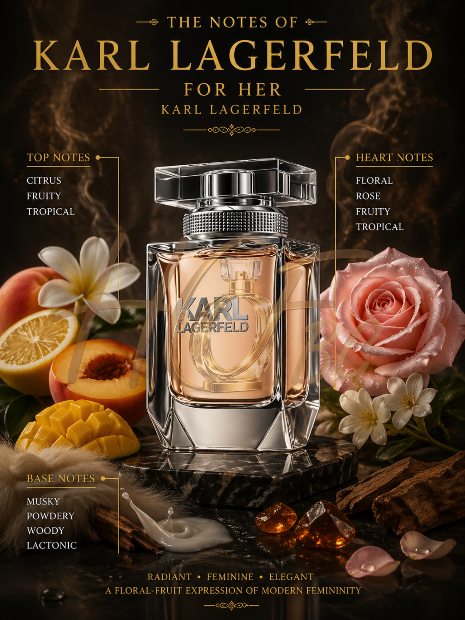 Парфюмна вода за жени Karl Lagerfeld for Her EDP, бутилка с елегантен дизайн и цветна капачка, флакон върху бял фон