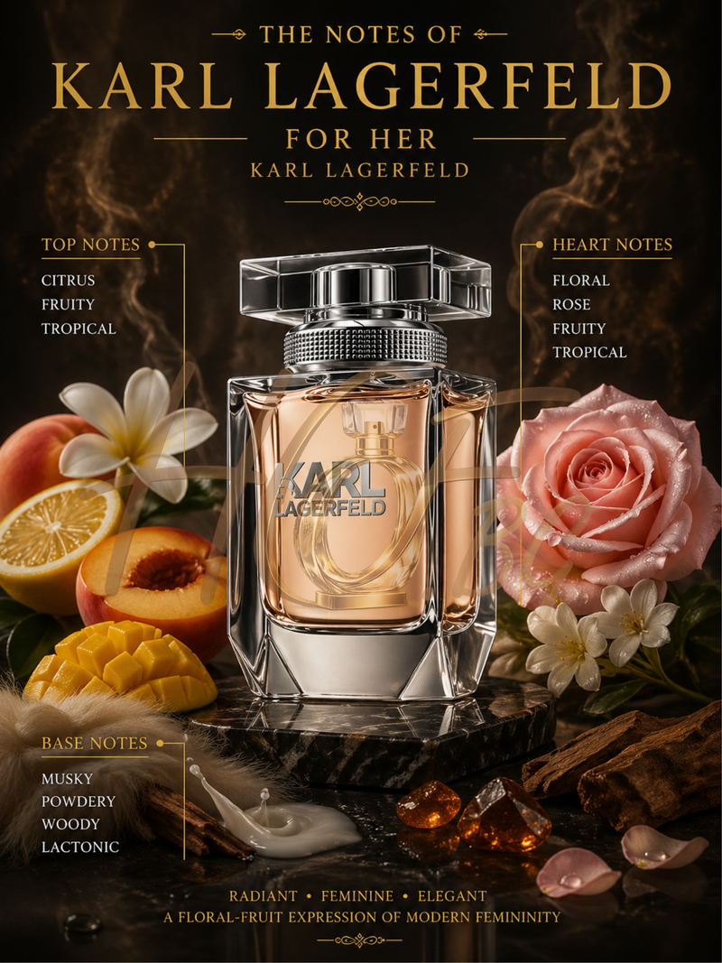 Парфюмна вода за жени Karl Lagerfeld for Her EDP, бутилка с елегантен дизайн и цветна капачка, флакон върху бял фон
