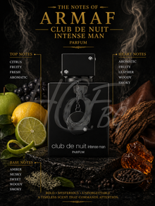 Парфюм за мъже Armaf Club de Nuit Intense Man, бутилка с изтънчен дизайн и ароматна нотка, видима на изображението