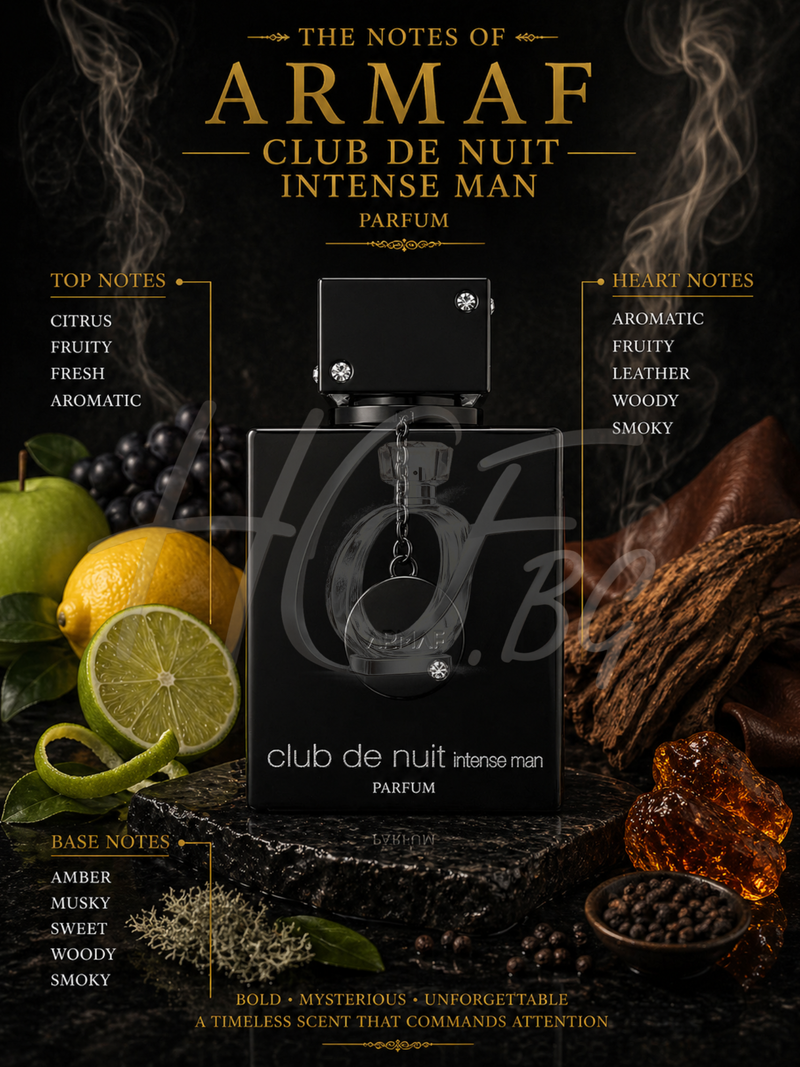 Парфюм за мъже Armaf Club de Nuit Intense Man, бутилка с изтънчен дизайн и ароматна нотка, видима на изображението