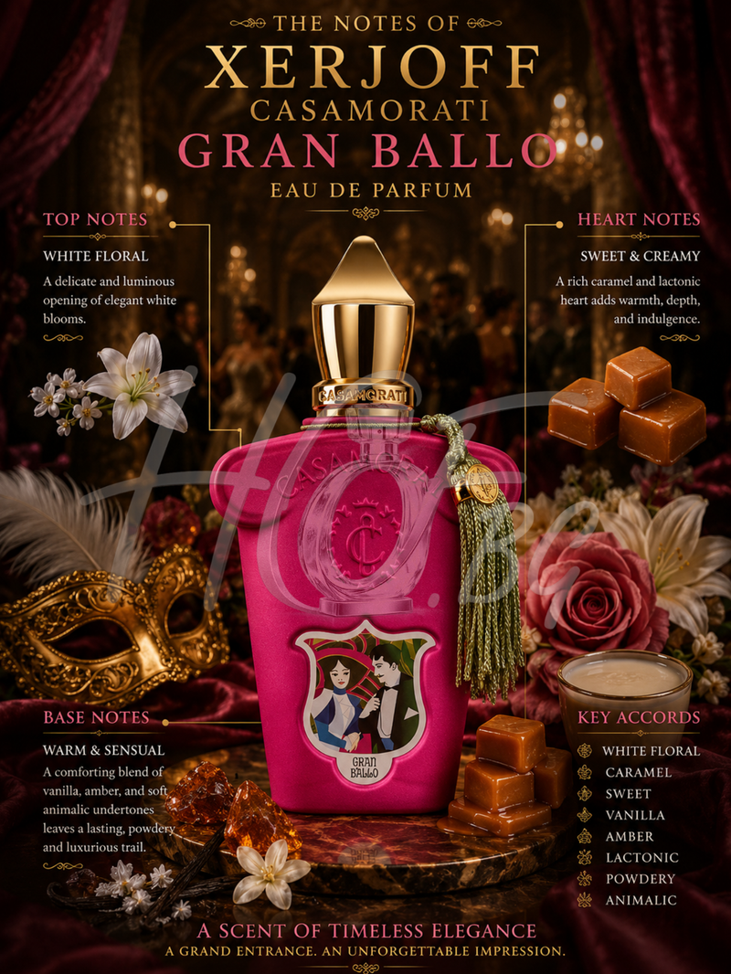 Парфюмна вода Xerjoff Casamorati Gran Ballo EDP за жени, флакон и дизайн на опаковката на снимката