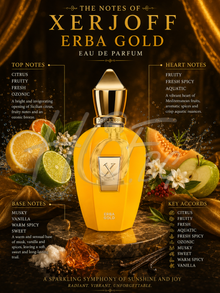 Xerjoff Erba Gold EDP парфюмна вода за мъже и жени, луксозен унисекс парфюм с златист нюанс, изображение на опаковката