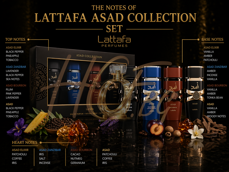Комплект Lattafa Asad Collection с 4 бутилки по 25 мл, ароматни парфюми за мъже и жени, елегантен и разнообразен набор.